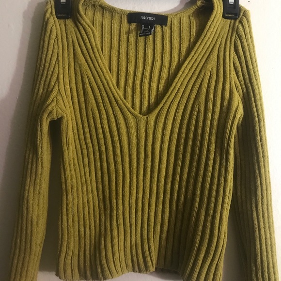Long Sleeve V-Neck Ribbed Sweater Green - Picture 1 of 1